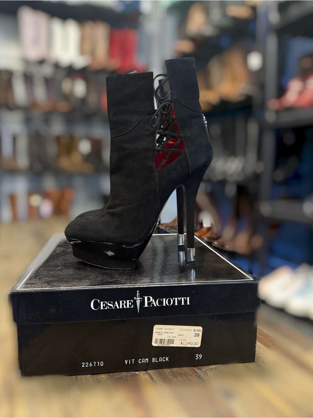 Cesare Paciotti Black Suede Platform Lace-Up Cutout Ankle Boots 8.5 (39)